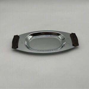 Vintage Kromex Serving Tray with Wood Handles Original Mid Century 13”
